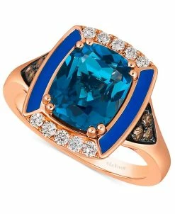 Le Vian Deep Sea Blue Topaz (2-1/2 Ct. T.w.), Nude Diamonds (1/6 Ct. T.w.) & Chocolate Diamonds (1/8 Ct. T.w.) Statement Ring In 14k Rose Gold