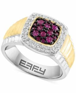 EFFY Collection ® Men's Ruby (1/2 Ct. T.w.) & White Topaz (3/8 Ct. T.w.) Halo Ring In Sterling Silver And 14k Gold-Plate