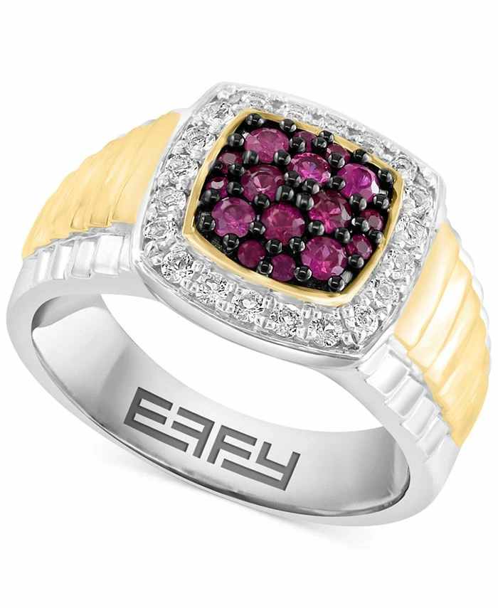 EFFY Collection ® Men's Ruby (1/2 Ct. T.w.) & White Topaz (3/8 Ct. T.w.) Halo Ring In Sterling Silver And 14k Gold-Plate 1 EFFY Collection ® Men's Ruby (1/2 Ct. T.w.) & White Topaz (3/8 Ct. T.w.) Halo Ring In Sterling Silver And 14k Gold-Plate