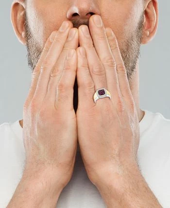 EFFY Collection ® Men's Ruby (1/2 Ct. T.w.) & White Topaz (3/8 Ct. T.w.) Halo Ring In Sterling Silver And 14k Gold-Plate 2 EFFY Collection ® Men's Ruby (1/2 Ct. T.w.) & White Topaz (3/8 Ct. T.w.) Halo Ring In Sterling Silver And 14k Gold-Plate - Image 2