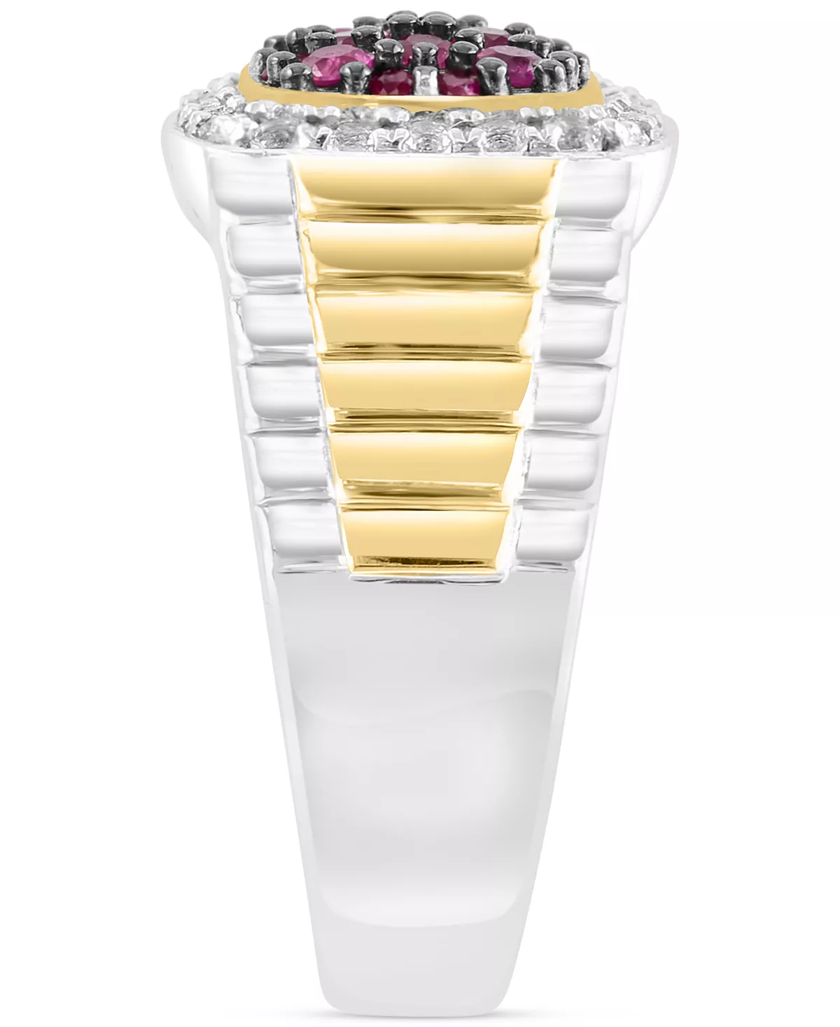 EFFY Collection ® Men's Ruby (1/2 Ct. T.w.) & White Topaz (3/8 Ct. T.w.) Halo Ring In Sterling Silver And 14k Gold-Plate 4 EFFY Collection ® Men's Ruby (1/2 Ct. T.w.) & White Topaz (3/8 Ct. T.w.) Halo Ring In Sterling Silver And 14k Gold-Plate - Image 4