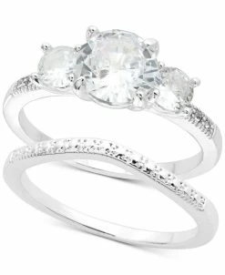 Charter Club Silver-Tone Cubic Zirconia Engagement Ring & Wedding Band Bridal Set, Created For Macy's