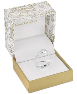 Charter Club Silver-Tone Cubic Zirconia Engagement Ring & Wedding Band Bridal Set, Created For Macy's -rings shop 23538358 fpx