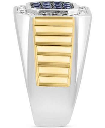 EFFY Collection ® Men's Sapphire (7/8 Ct. T.w.) & White Sapphire (1/5 Ct. T.w.) Cluster Halo Ring In Sterling Silver & 18k Gold-Plate 3 EFFY Collection ® Men's Sapphire (7/8 Ct. T.w.) & White Sapphire (1/5 Ct. T.w.) Cluster Halo Ring In Sterling Silver & 18k Gold-Plate - Image 3