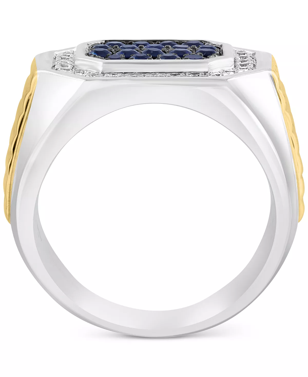 EFFY Collection ® Men's Sapphire (7/8 Ct. T.w.) & White Sapphire (1/5 Ct. T.w.) Cluster Halo Ring In Sterling Silver & 18k Gold-Plate 4 EFFY Collection ® Men's Sapphire (7/8 Ct. T.w.) & White Sapphire (1/5 Ct. T.w.) Cluster Halo Ring In Sterling Silver & 18k Gold-Plate - Image 4