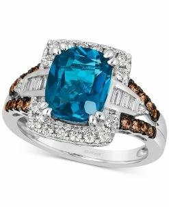 Le Vian Chocolatier® Deep Sea Blue Topaz (2-1/2 Ct. T.w.) & Diamond (5/8 Ct. T.w.) Halo Ring In 14k White Gold