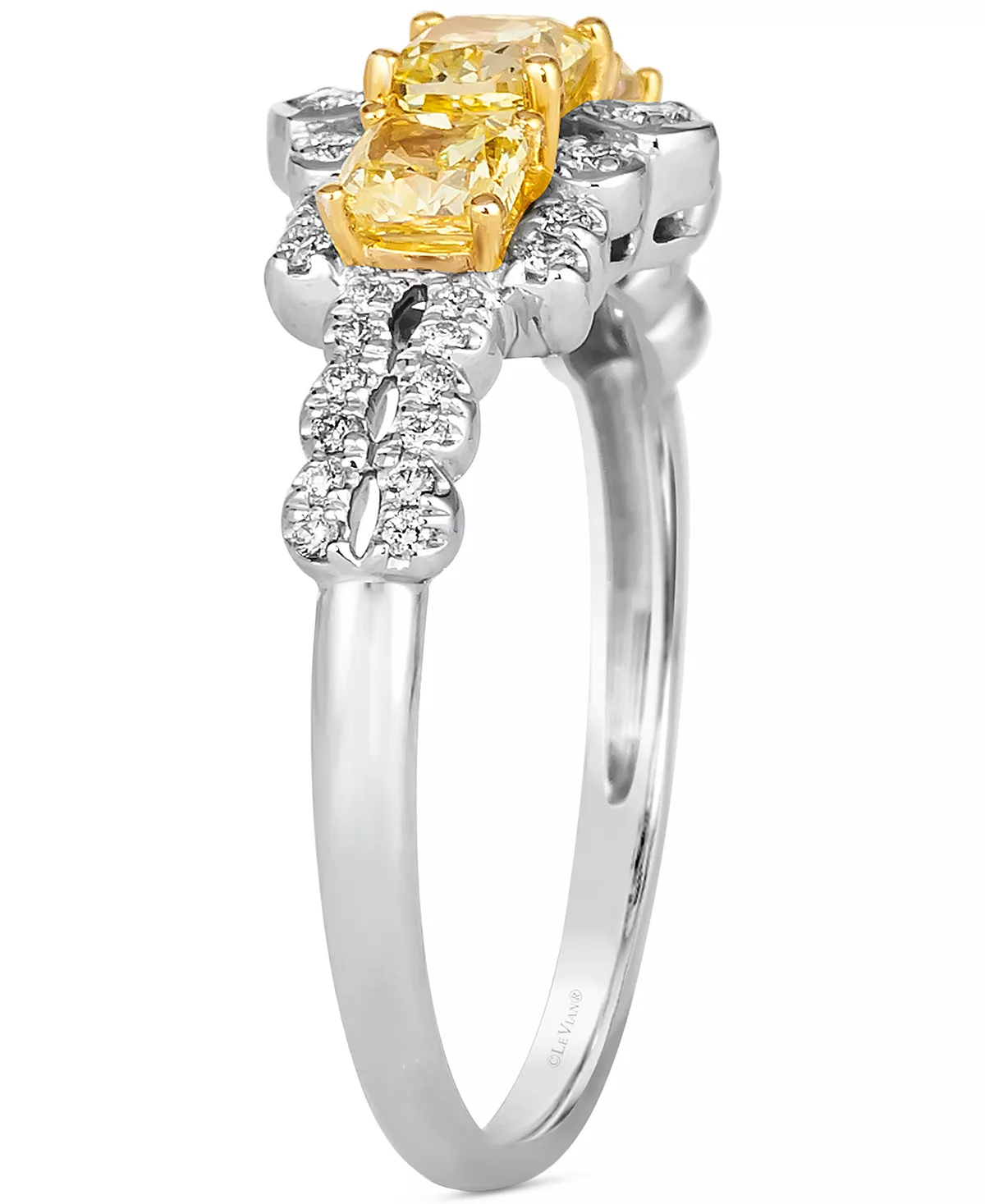 Le Vian Couture® Sunny Yellow Diamond (3/4 Ct. T.w.) & Vanilla Diamond (1/5 Ct. T.w.) Tiara Ring In 14k Two-Tone Gold 3 Le Vian Couture® Sunny Yellow Diamond (3/4 Ct. T.w.) & Vanilla Diamond (1/5 Ct. T.w.) Tiara Ring In 14k Two-Tone Gold - Image 3