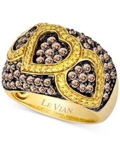 Le Vian Chocolate Diamond (1-3/8 Ct. T.w.) & Sunny Yellow Diamond (1/4 Ct. T.w.) Heart Cluster Ring In 18k Gold