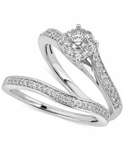 Macy's Diamond Halo & Pavé Bridal Set (1/2 Ct. T.w.) In 14k White Or Yellow Gold