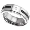 Macy's En's Diamond Accent Cable Band In Titanium And Black Ion-Plate
